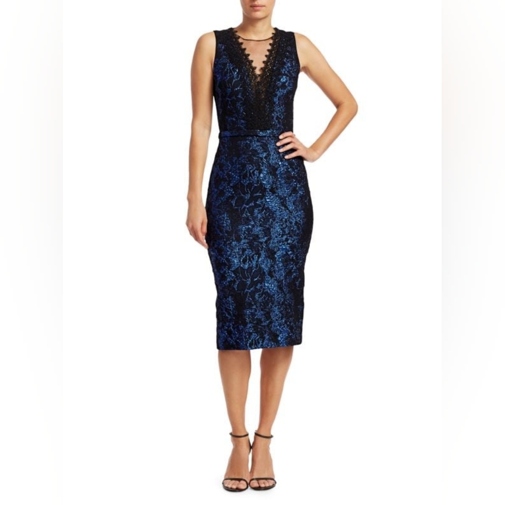 Theia Lace Trim Brocade Sheath Dress Size 6